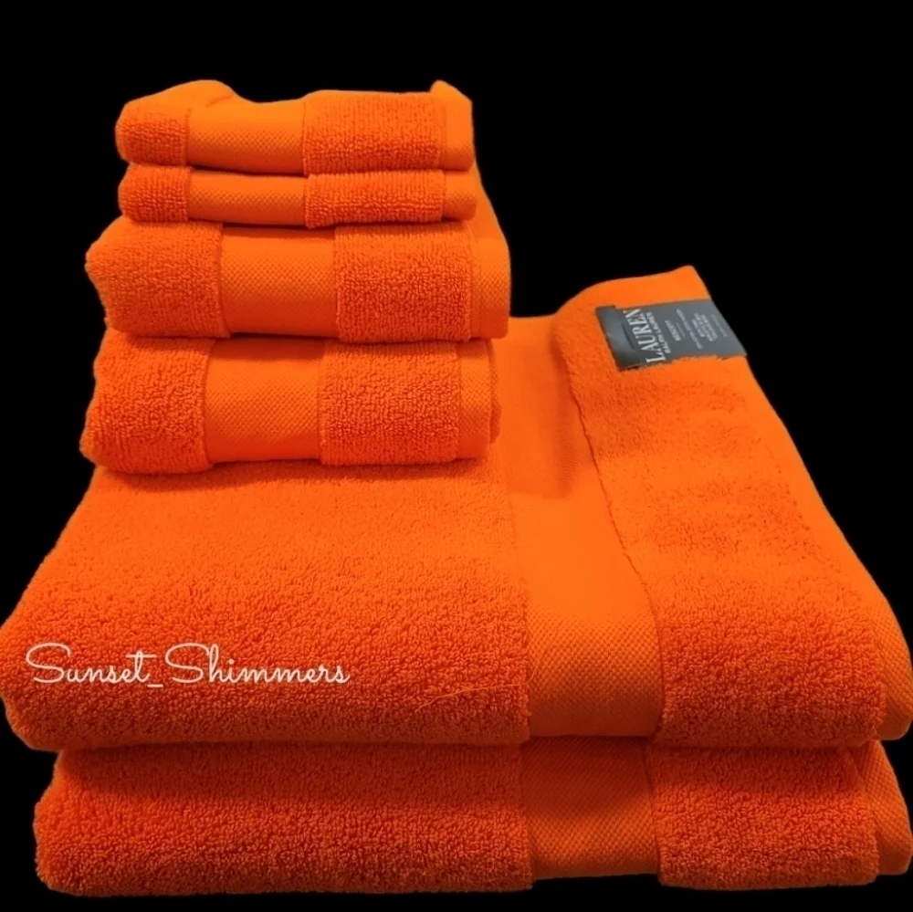 6pc Ralph Lauren Wescott Summer Ora Orange Bath Hand Washcloth Towel Set New